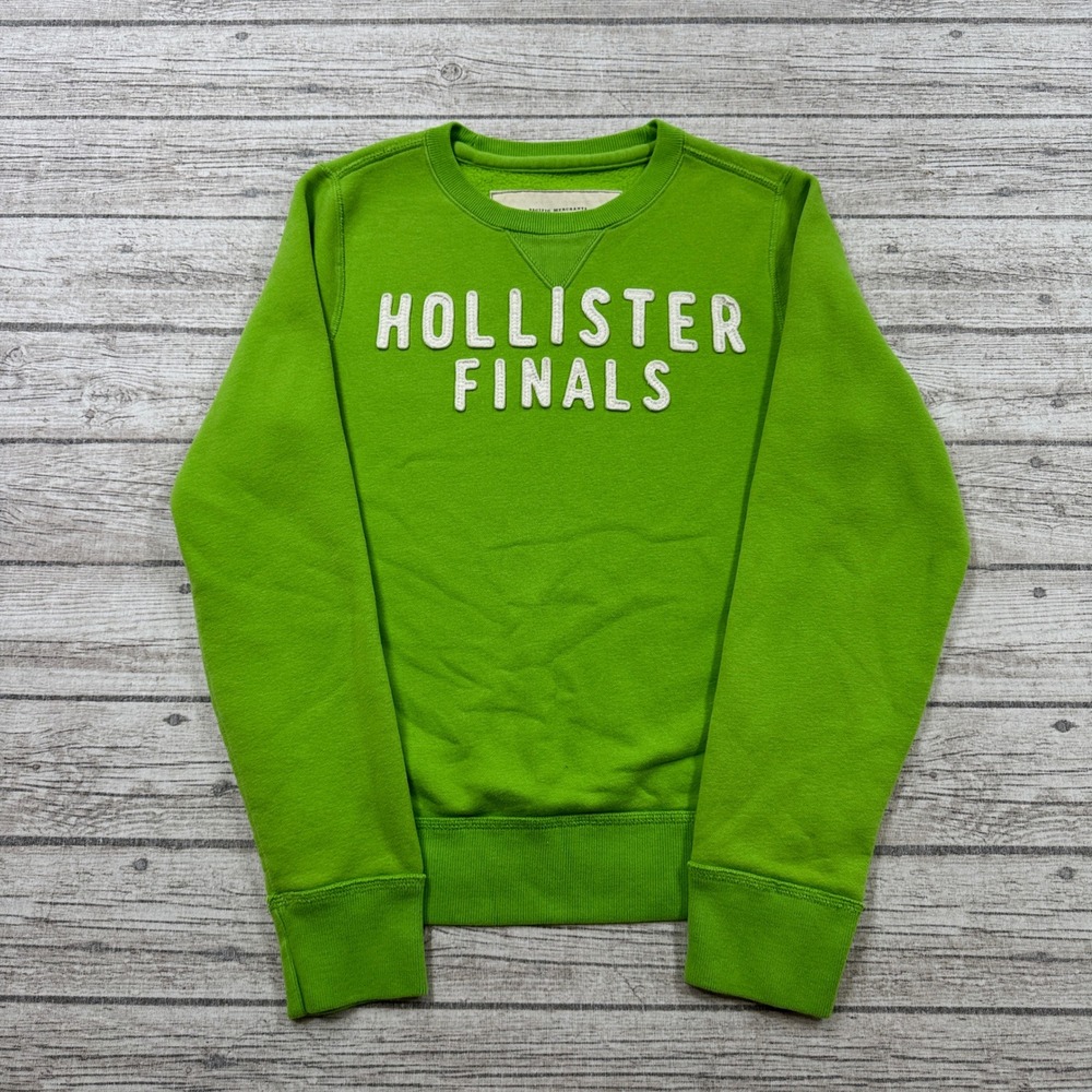 Y2K Hollister Sweatshirt Men's Small Green Applique Crewneck Fleece Pullover